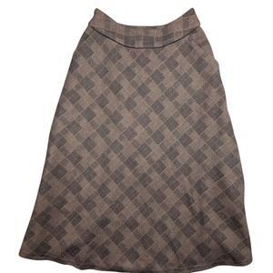 Geilihamai Brown Plaid A-Line Midi Skirt Womens Size Medium High Waist Lined